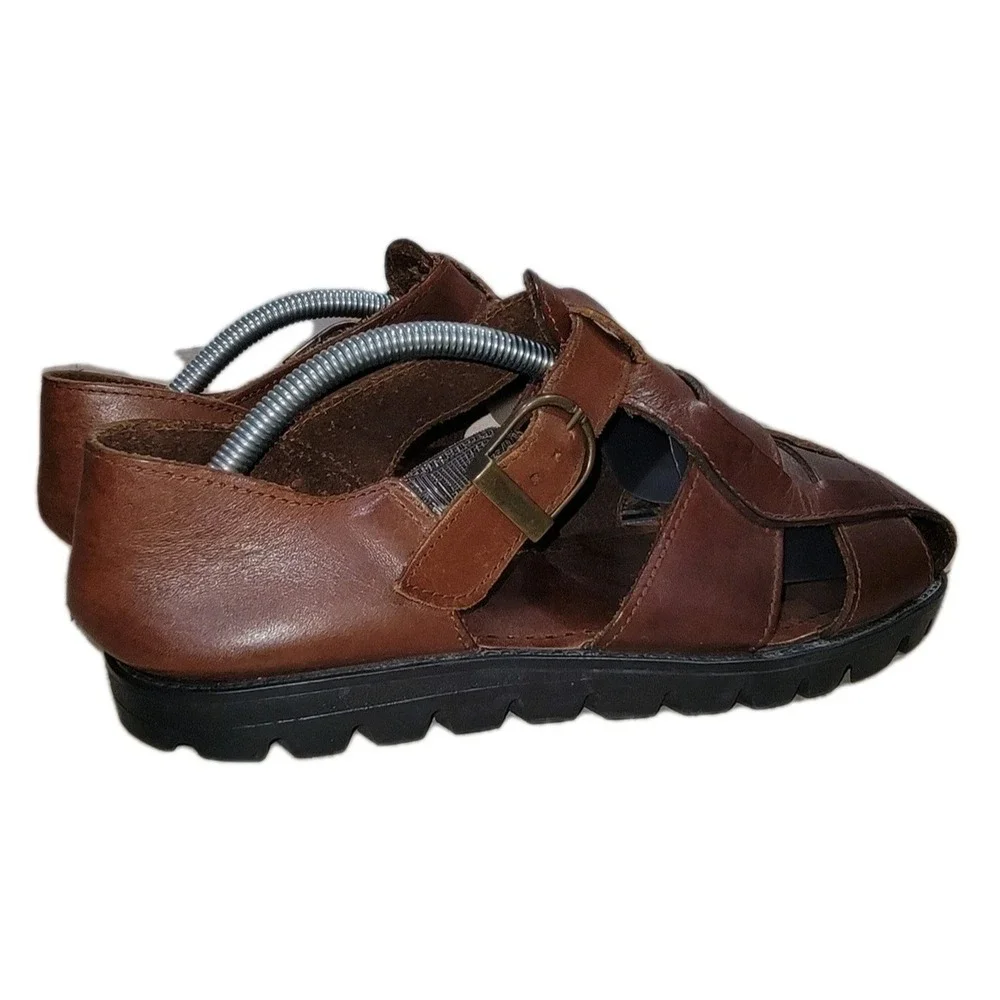 Dockers Mens Leather Fisherman Sandals 9M Brown Made In Italy Vintage Casual